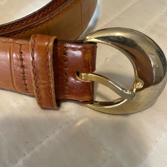 Vintage Genuine Alligator Belt Leather Camel Brown Brass Buckle 1.25” USA Made - Picture 8 of 13